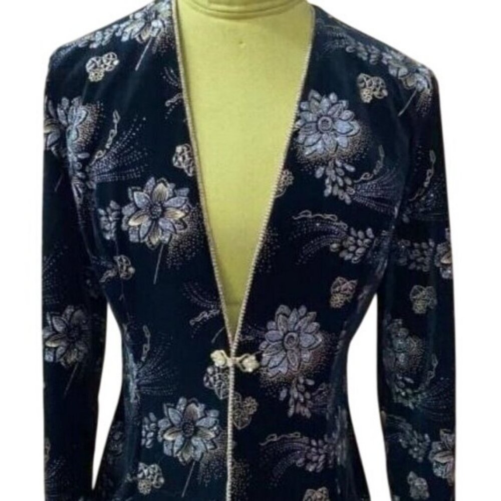 R&M Richards by Karen Kwong Gorgeous Blue Jacquard Blazer Jacket Rhinestones 8
